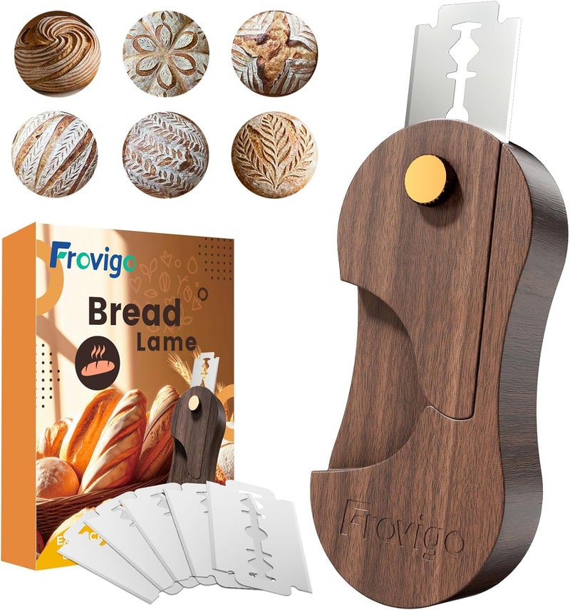 Frovigo Bread Lame, Scoring Tool for Sourdough with 5 Retractable Razor Blades, Professional Dough Scorer with Magnetic Safety Design, Bread Slashing Tool, Sourdough Knife Supplies for Baking (Walnut) - Image 1